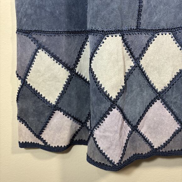 Jon Lawrence Vintage Leather Patchwork Skirt Women 20W Blue Leather 90s Western - Picture 5 of 11